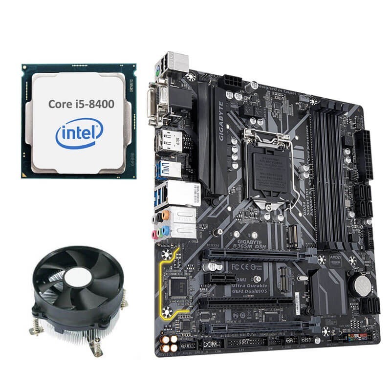 Kit Placa de Baza Refurbished GIGABYTE B365M D3H, Hexa Core i5-8400, Cooler