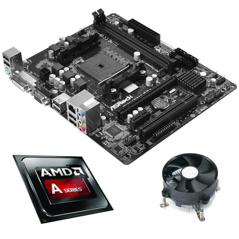 Kit Placa de Baza Refurbished ASRock FM2A58M-DG3+, AMD A4-4000, Cooler
