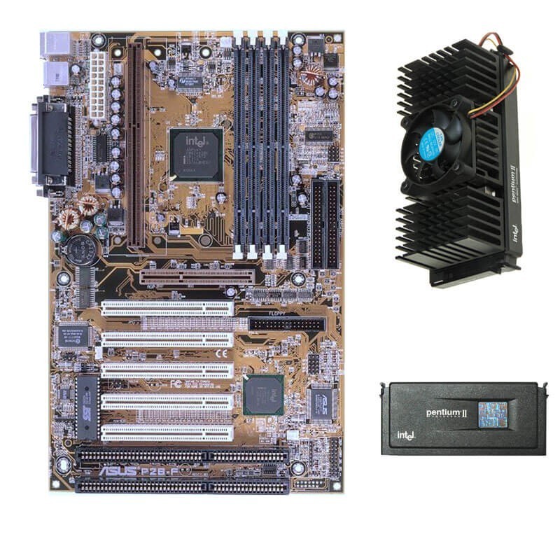 Kit Placa de Baza Asus P2B Revision 1.04, Intel Pentium II, 128MB RAM, Cooler