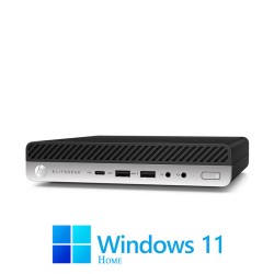 Mini PC HP EliteDesk 800 G5, Quad Core i3-8100T, 16GB, 256GB SSD, Win 11 Home