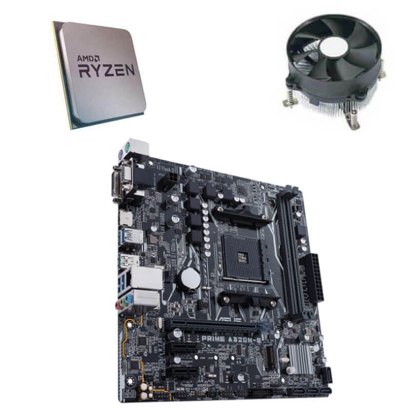 Kit Placa de Baza Asus PRIME A320M-E, AMD Hexa Core Ryzen 5 1600, Cooler